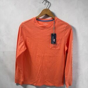 Vineyard Vines Boys L 16 Long Sleeve Graphic Pocket Tee Sunrise Orange
